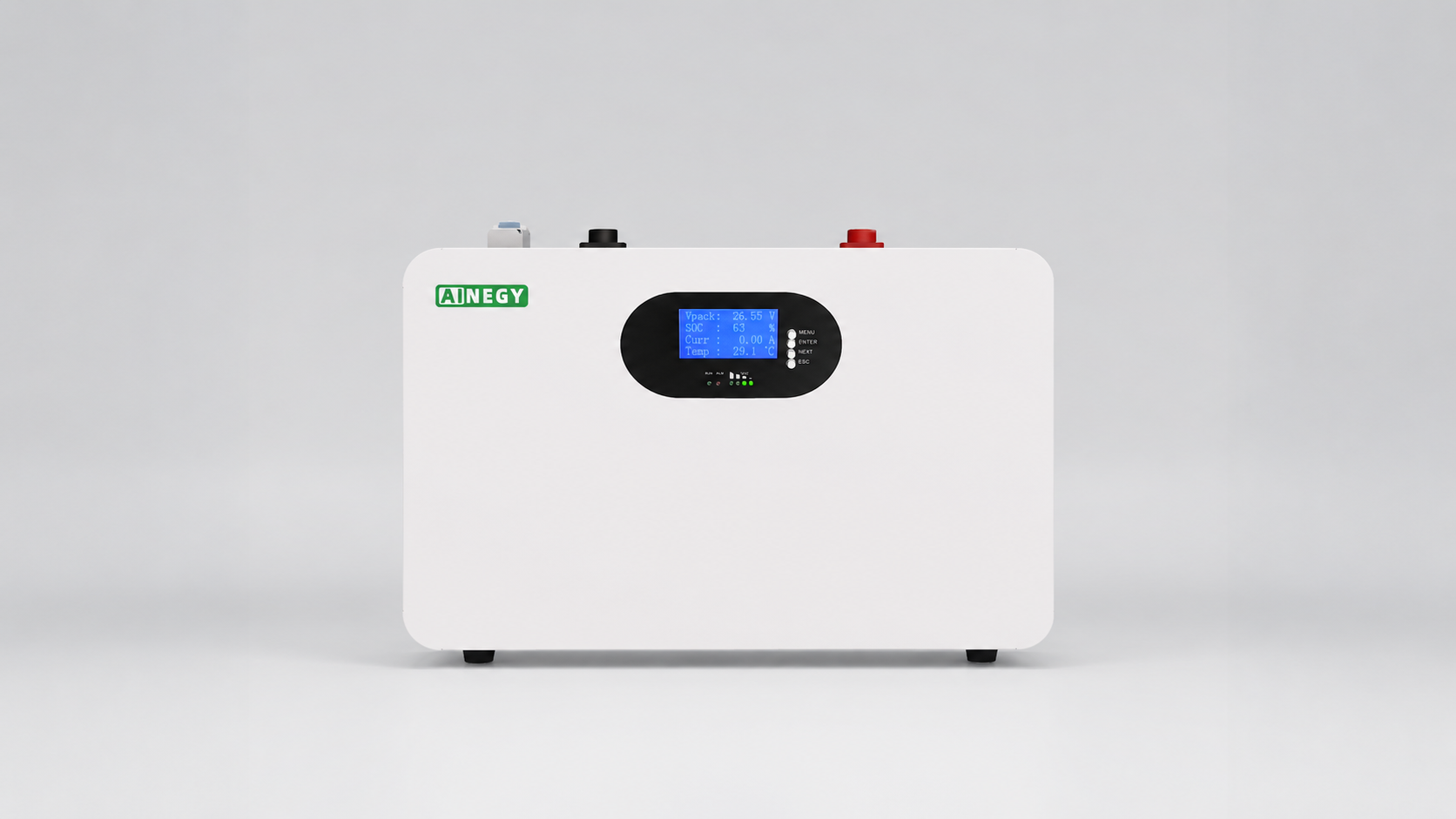 AINEGY 25.6V Wall Mount LiFePO4 Battery Series with 100Ah, 206Ah and 314Ah capacity options for 24V inverter systems