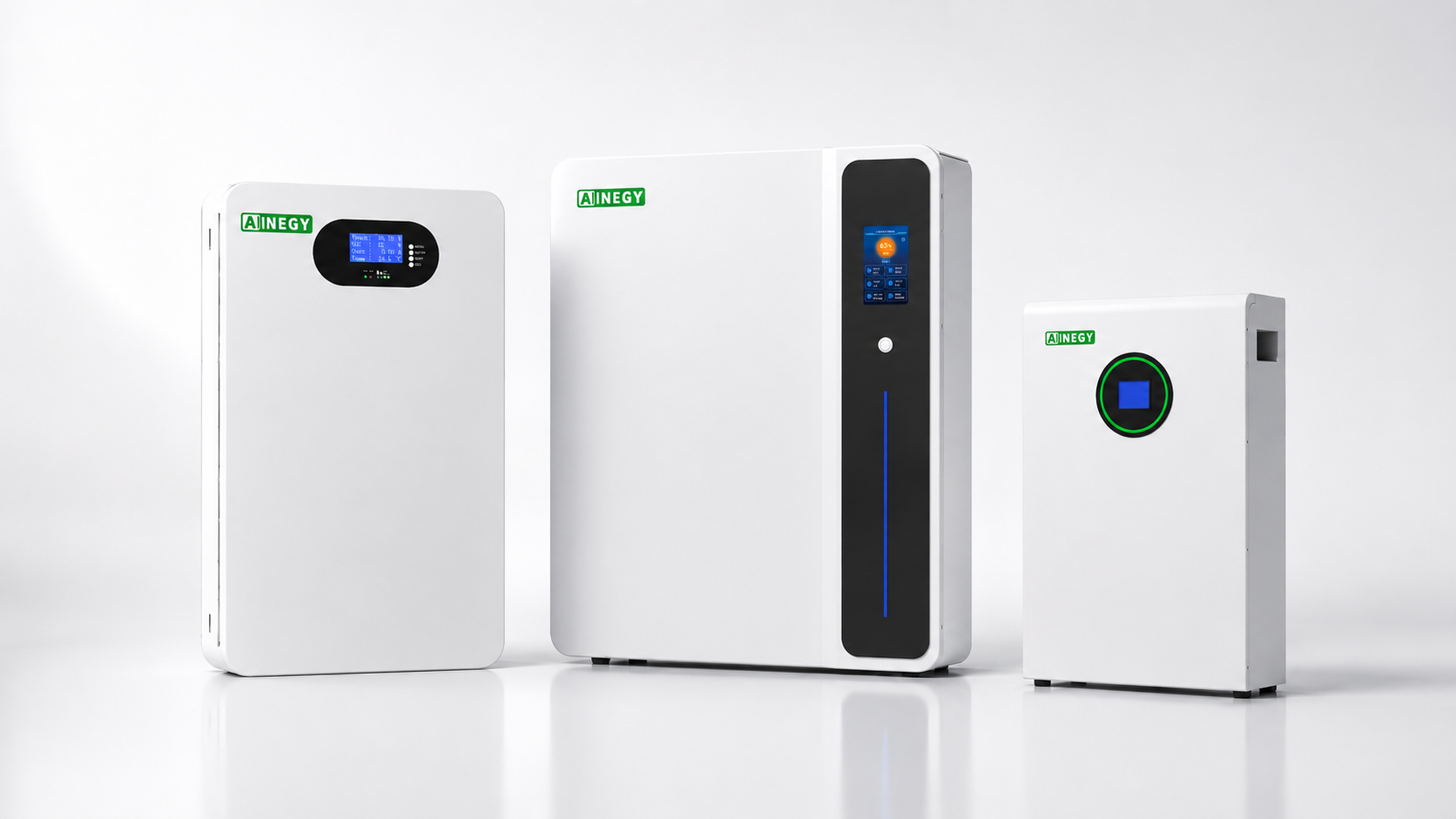 AINEGY 51.2V Wall Mount LiFePO4 Battery Series with 100Ah, 206Ah and 314Ah capacity options