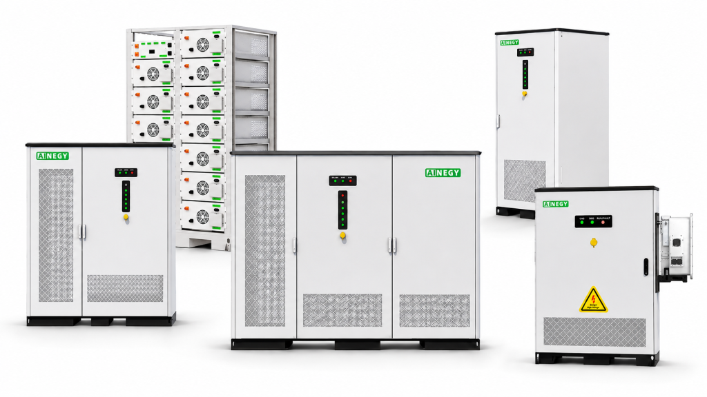 AINEGY hybrid commercial and industrial BESS cabinet for critical-load backup