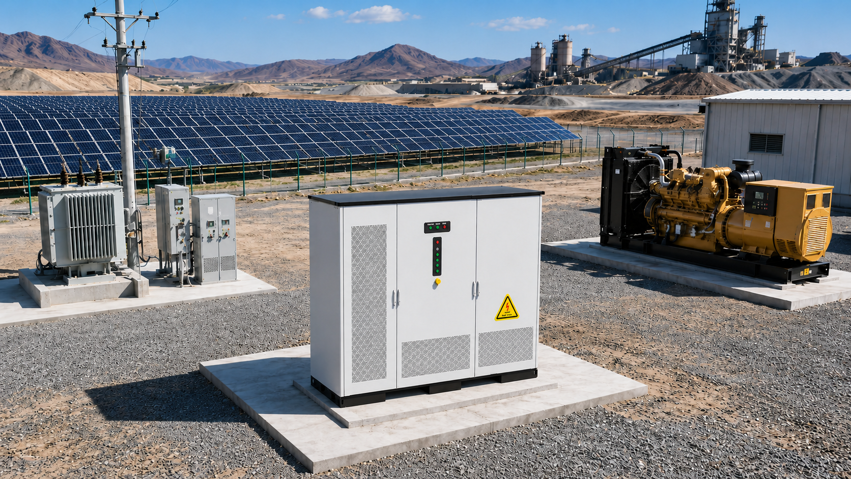 AINEGY solar diesel hybrid ESS cabinet with grid and mains input