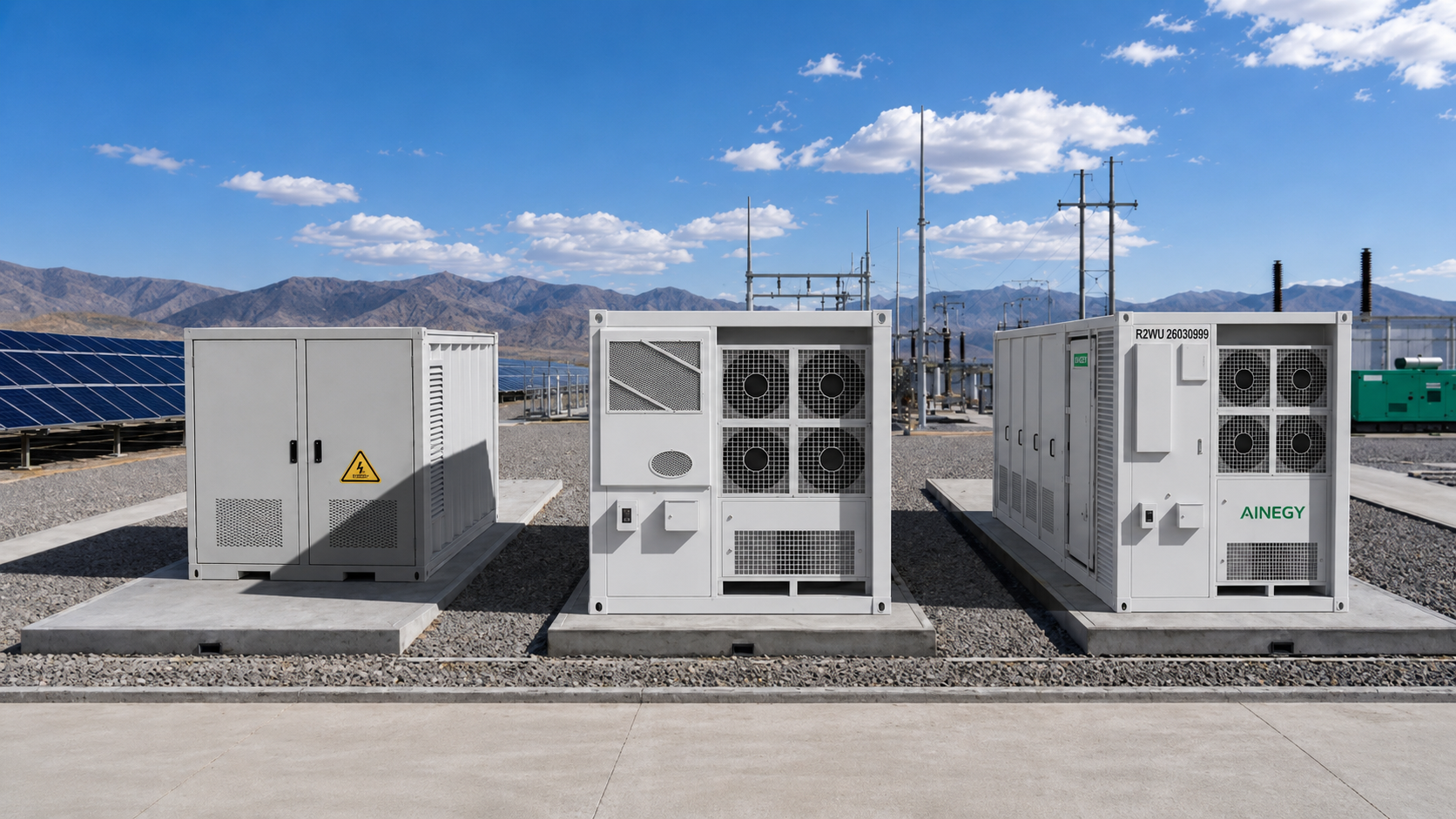AINEGY Containerized BESS solar-diesel-grid microgrid all-in-one cabin with liquid cooling EMS PCS ATS STS MPPT and integrated fire protection
