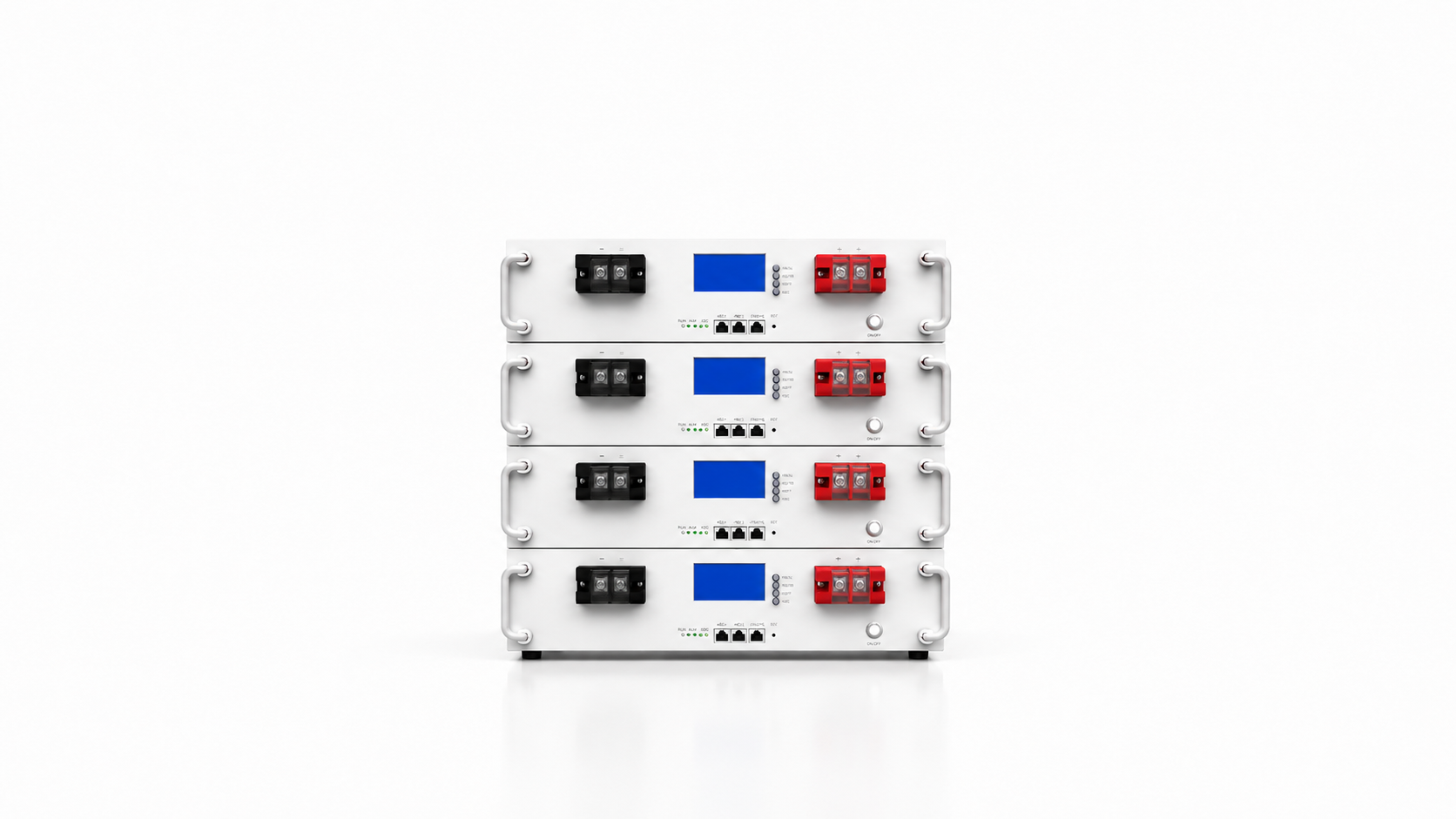 High-capacity rack-mounted LiFePO4 battery series with 51.2V 100Ah, 200Ah, 300Ah and 400Ah modules