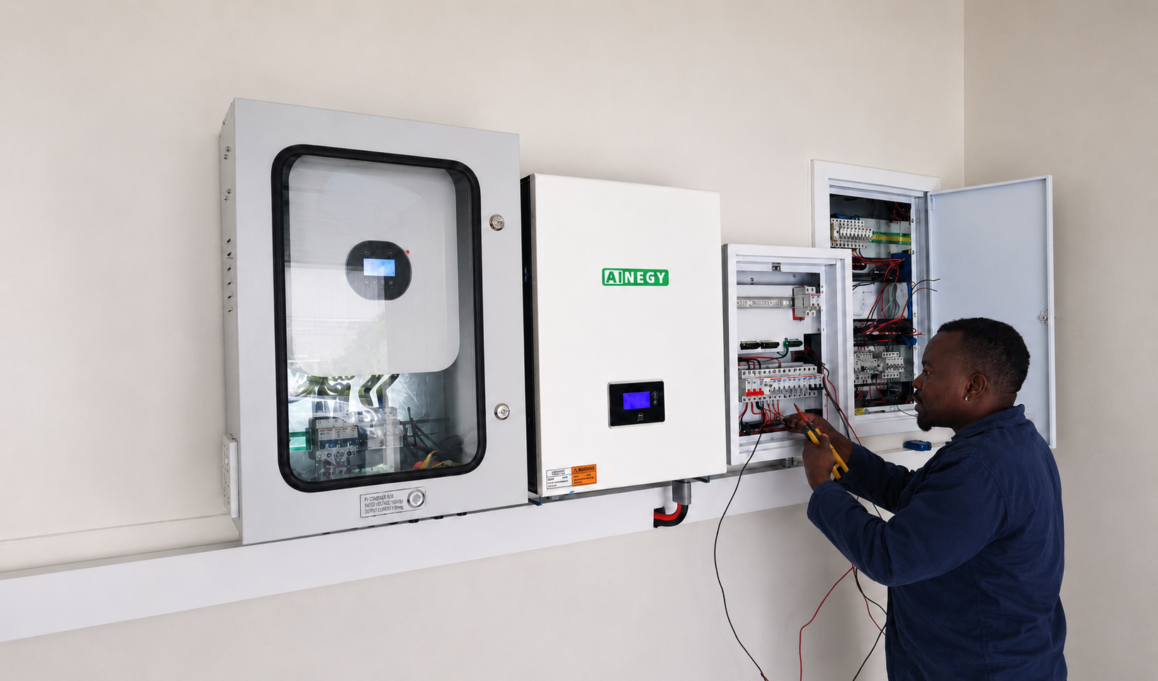 AINEGY residential Wall Mount LiFePO4 Battery applications for home solar storage, backup power and off-grid systems