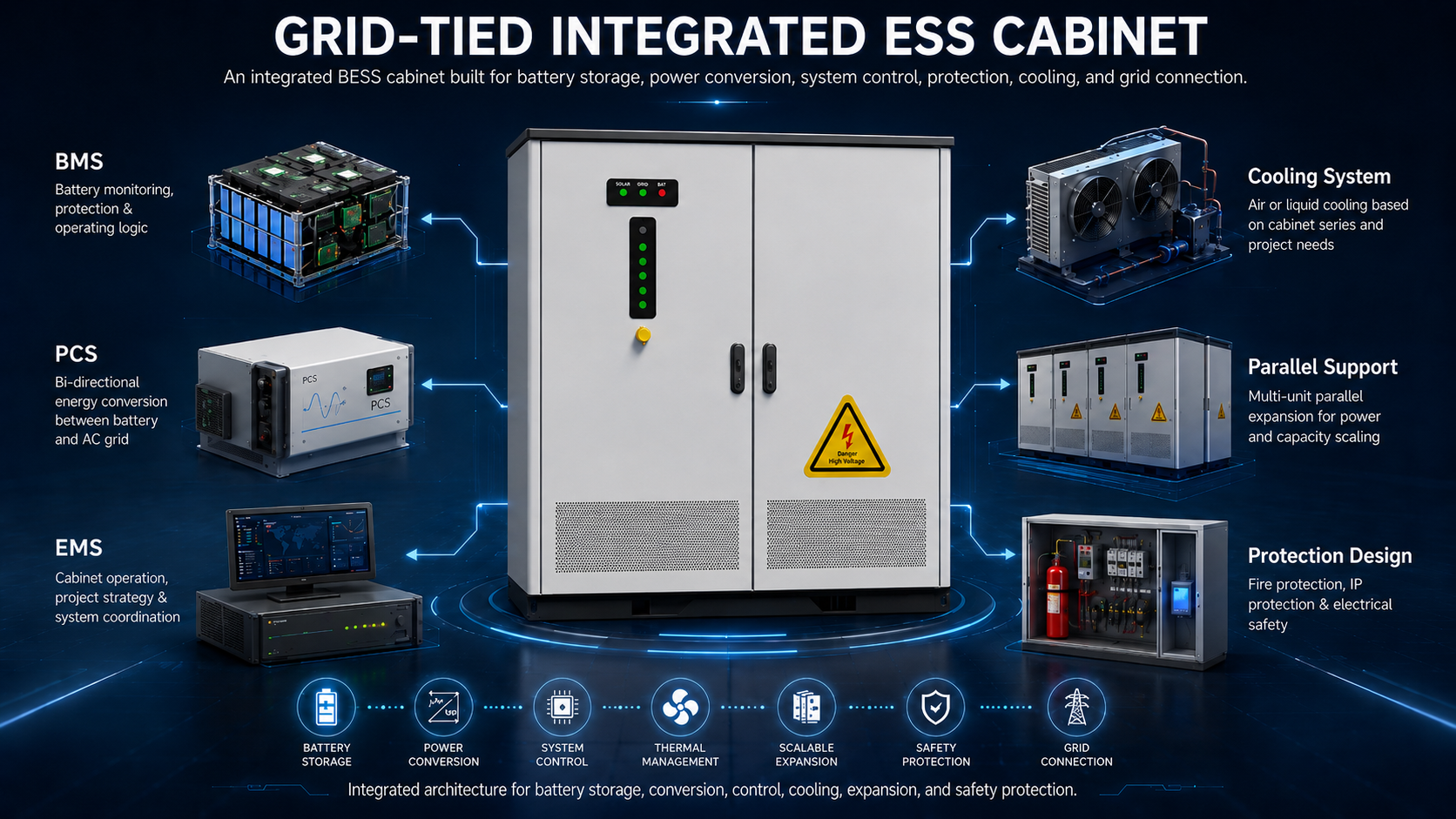 AINEGY grid-tied ESS cabinet system integration