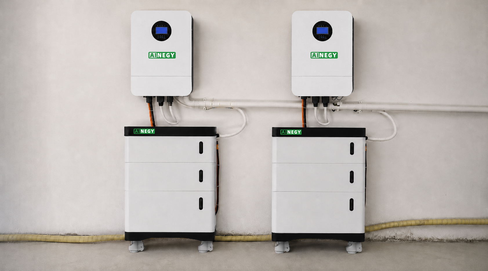 AINEGY Stackable Home Battery System applications for home solar storage, villas, garage installation, off-grid homes and backup power