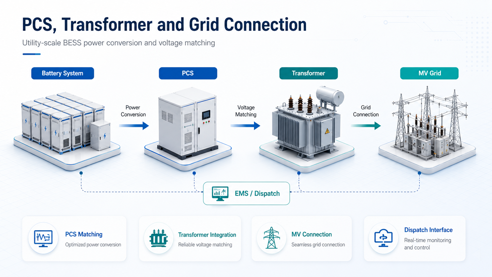 PCS transformer and grid connection system for utility-scale battery energy storage projects