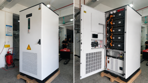 AINEGY 125kW 261kWh microgrid BESS cabinet real product image with BMS, PCS, EMS, MPPT and generator port thumbnail