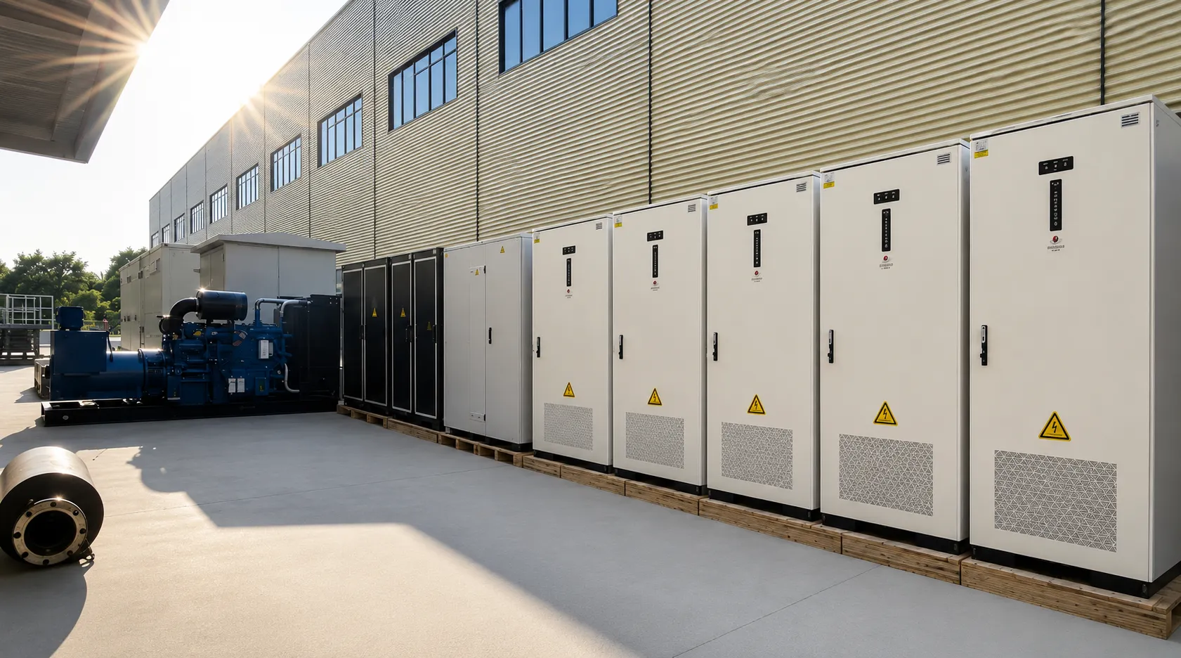 AINEGY commercial and industrial energy storage solution with factory solar, grid, battery storage and facility loads