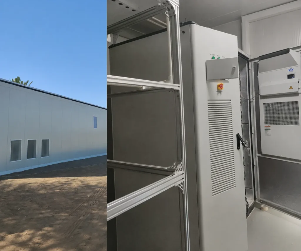 AINEGY 100 kW 301 kWh solar-diesel BESS cabinet installed for a greenhouse project in Dubai