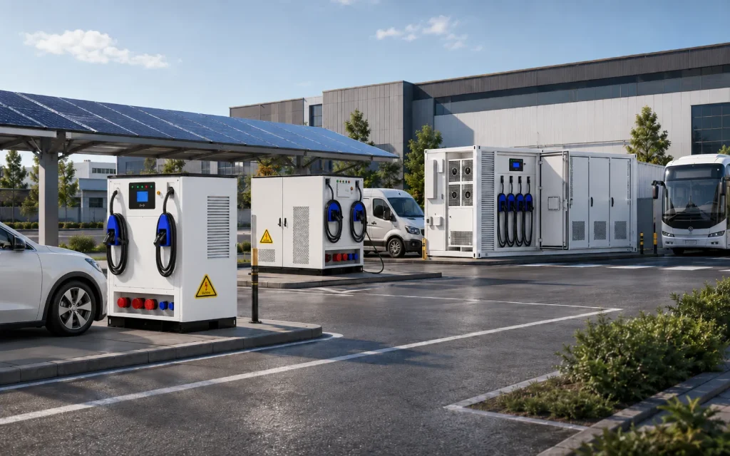 AINEGY EV charging energy storage solutions with battery-integrated fast charging PV storage charging cabinet and four-gun hybrid BESS container