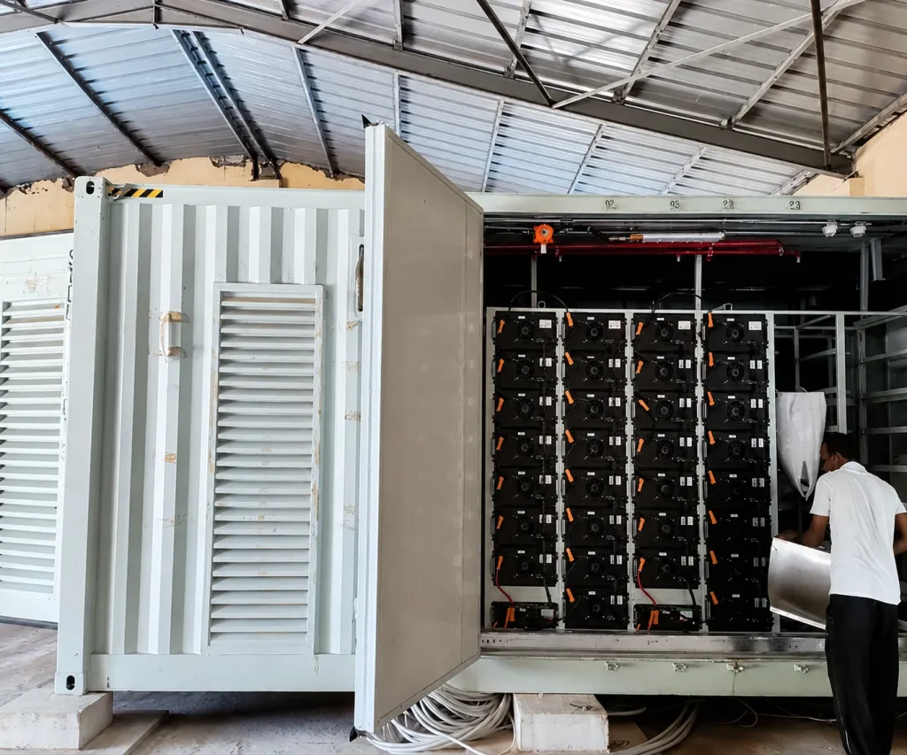 AINEGY 1 MW 2 MWh solar-diesel BESS container installed for a water plant project in Mauritania