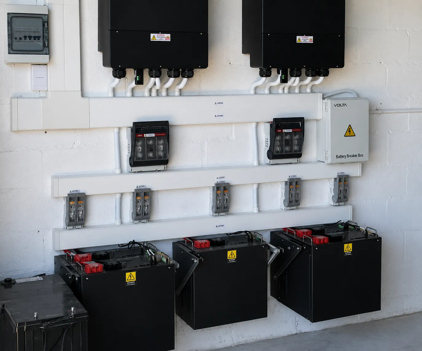 AINEGY 25.6 kWh residential solar battery backup system with five LiFePO4 battery modules in South Africa