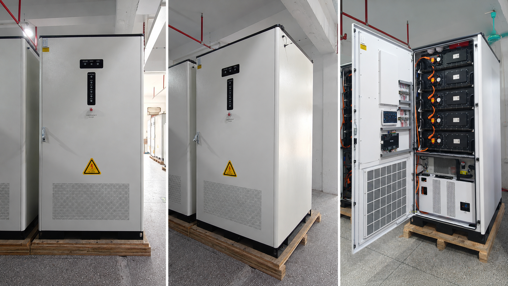 AINEGY Off-grid Solar BESS Cabinet / Liquid Cooling real product photo with LiFePO4 battery BMS PCS EMS and PV input