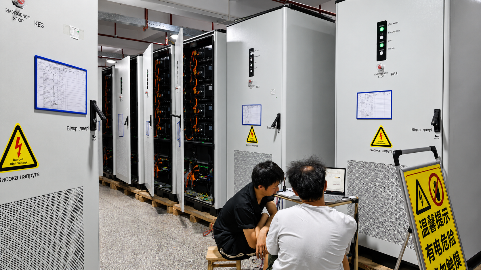 AINEGY On-grid BESS Cabinet / Liquid Cooling production photo showing commercial and industrial BESS cabinet assembly