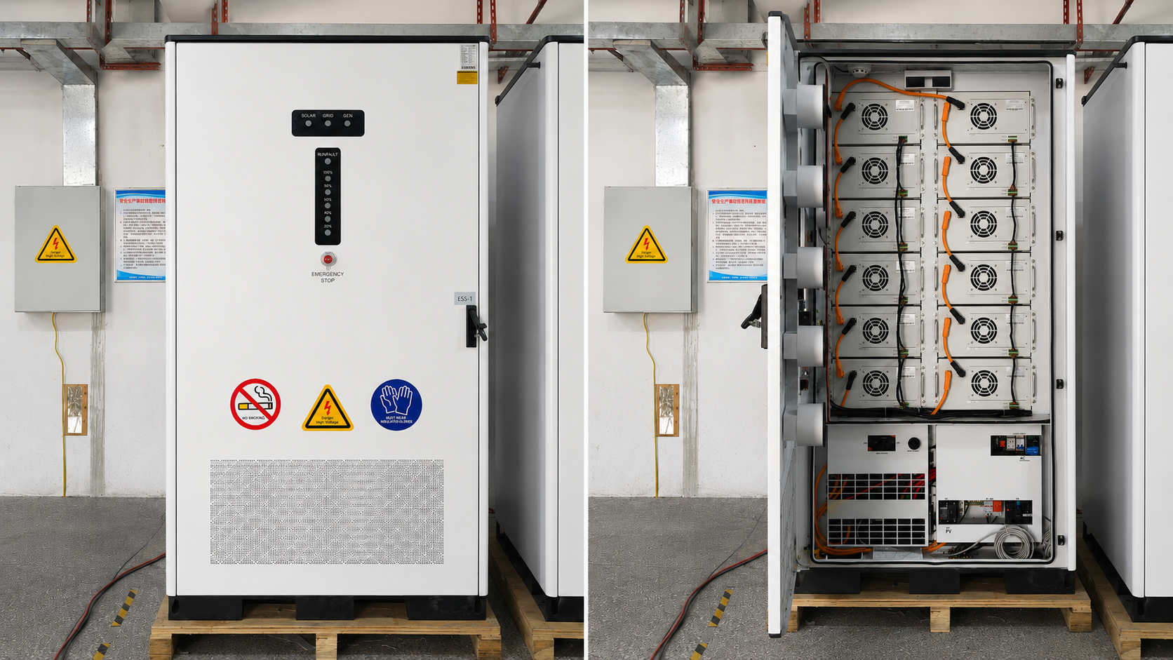AINEGY Solar BESS Cabinet / On-grid or Off-grid / Air Cooling production photo with integrated BMS PCS EMS and air-conditioner thermal management